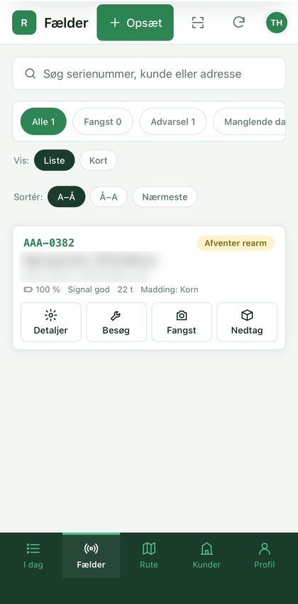 Tekniker-app'en: liste over fælder