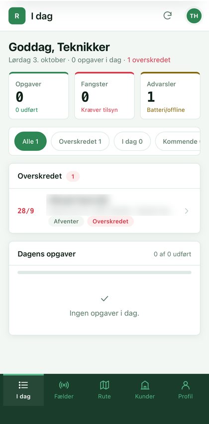 ekniker-app'en: dagens opgaver og advarsler
