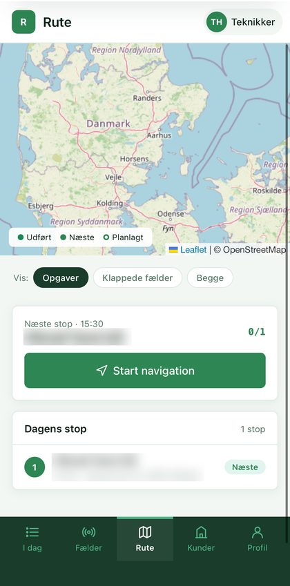 Tekniker-app'en: dagens rute på kort
